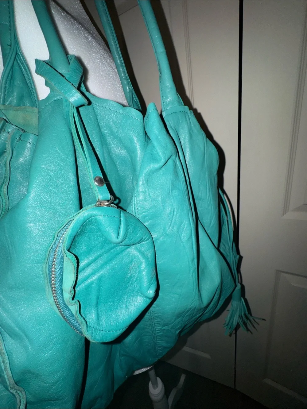 MS by Martine Sitbon Paris Teal Leather Drawstring Bucket Bag